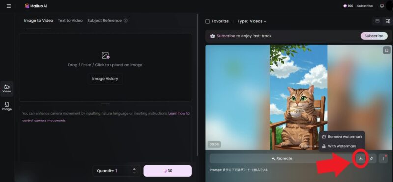 Hailuo AI できた動画をDL