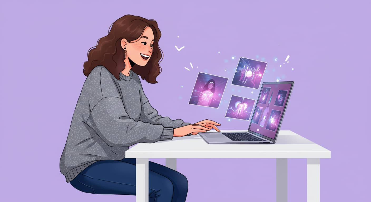 楽しそうにAI画像を作る女性